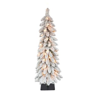 pencil flocked christmas tree with lights