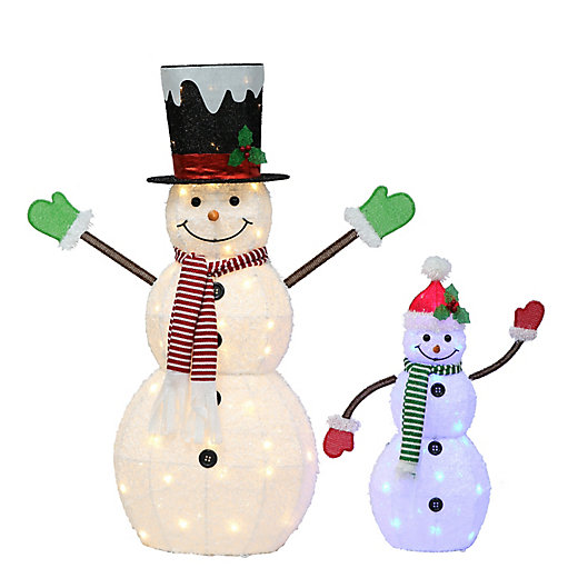 Alternate image 1 for Puleo International 2-Piece LED Snowman Outdoor Christmas Decoration Set in White