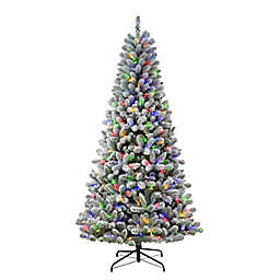 Puleo International 7.5-Foot Flocked Virginia Pine Pre-Lit Christmas Tree with LED Lights