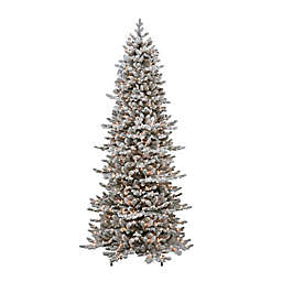 Puleo International 7.5-Foot Slim Flocked Douglas Spruce Christmas Tree with Clear Lights