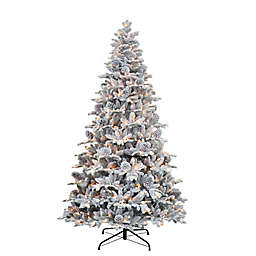 Puleo International 7.5-Foot Vermont Pine Flocked Pre-Lit Christmas Tree with Clear Lights