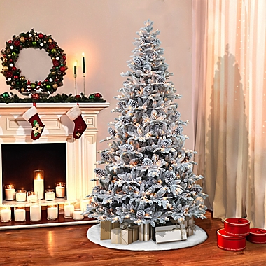 Puleo International 7.5-Foot Vermont Pine Flocked Pre-Lit Christmas Tree with Clear Lights. View a larger version of this product image.