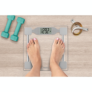 Thinner&reg; by Conair&trade; Digital Precision Glass Bathroom Scale in Silver. View a larger version of this product image.