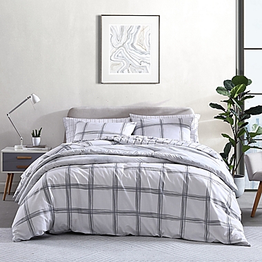 City Scene&reg; Kita Plaid Duvet Cover Set in Light Grey. View a larger version of this product image.