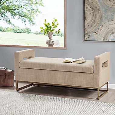Madison Park&trade; Crawford Upholstered Storage Bench in Tan. View a larger version of this product image.