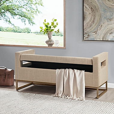 Madison Park&trade; Crawford Upholstered Storage Bench in Tan. View a larger version of this product image.