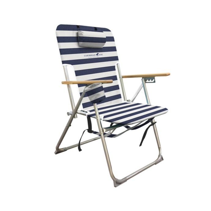 Caribbean Joe® Deluxe 4-Position Beach Chair in Navy/White | Bed Bath