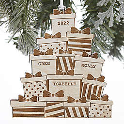 Christmas Presents Personalized Wood Ornament in White
