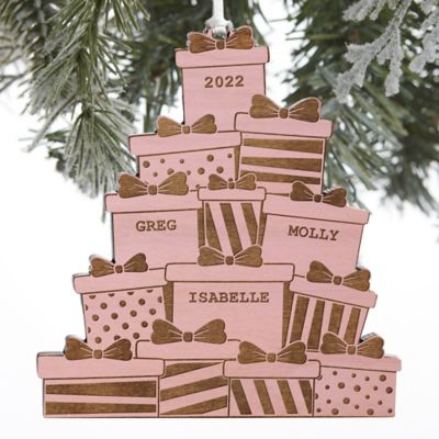 Christmas Presents Personalized Wood Ornament in Pink