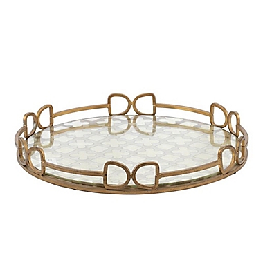 A&amp;B Home Valentina Round Mirrored Tray in Gold. View a larger version of this product image.
