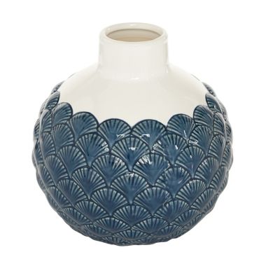Ridge Road D&eacute;cor Ceramic Coastal Round Vase in Blue/Multi. View a larger version of this product image.