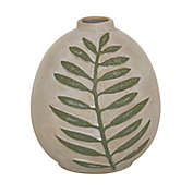 Ridge Road D&eacute;cor Fern Leaf Ceramic Vase in Matte Tan/Green