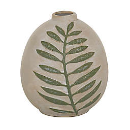 Ridge Road Décor Fern Leaf Ceramic Vase in Matte Tan/Green