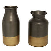 Ridge Road Decor 2-Piece Metal Contemporary Vases Set in Gold/Grey