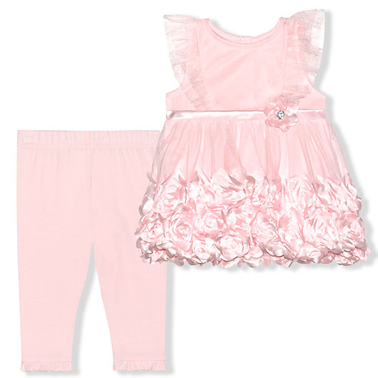 Alternate image 1 for Nannette Baby® 2-Piece Rosette Dress and Legging Set in Blush