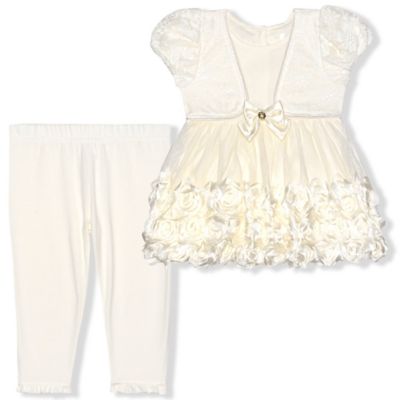 Nanette Baby Size 3T Rosette Dress and Legging Set in Ivory
