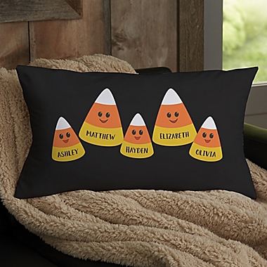 Candy Corn Family Halloween Velvet Lumbar Throw Pillow. View a larger version of this product image.