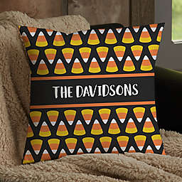 Candy Corn Pattern Halloween Square Throw Pillow