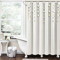 Lush Décor 72-Inch x 72-Inch Boho Pom-Pom Tassel Shower Curtain in Off-White
