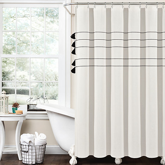 Alternate image 1 for Farmhouse Boho Stripe Woven Tassel Shower Curtain