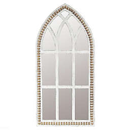 Luxen Home Rustic Cathedral Wood 18.9-Inch x 39.4-Inch Wall Mirror in White