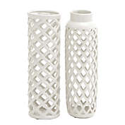 Ridge Road D&eacute;cor Modern Stoneware Vases in White (Set of 2)