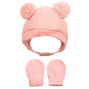 Little Me&reg; Size 3-9M Pom-Pom Bonnet and Mitten Set in Pink