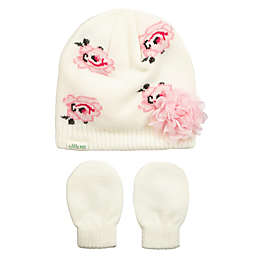 Little Me® Size 3-9M Flower Hat and Mitten Set in Pink/Ivory