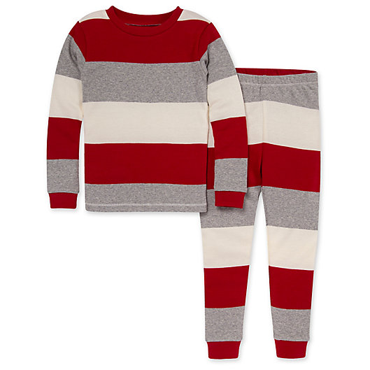 Alternate image 1 for Burt's Bees® Big Kid's 2-Piece Jumbo Stripe Organic Cotton Pajama Set