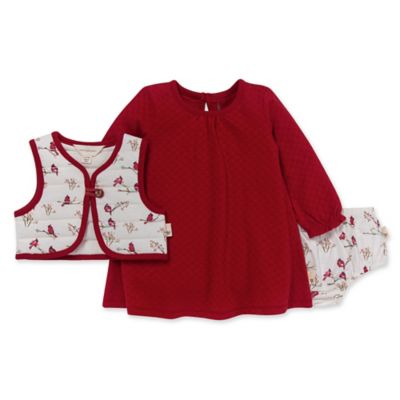 Burt&#39;s Bees Baby&reg; Size 18M 3-Piece Snowy Songbirds Dress, Vest and Diaper Cover Set in Red