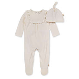 Burt's Bees Baby® Velour Ruffle Footie and Knot Top Hat Set in Eggshell