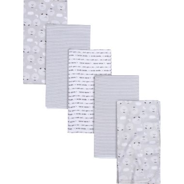 Gerber&reg; 5-Pack Sheep Flannel Blankets in Grey. View a larger version of this product image.