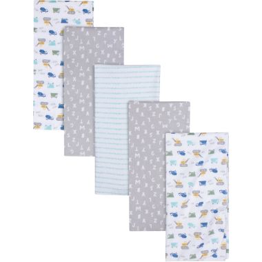 Gerber&reg; 5-Pack Trucks Flannel Blankets in White. View a larger version of this product image.