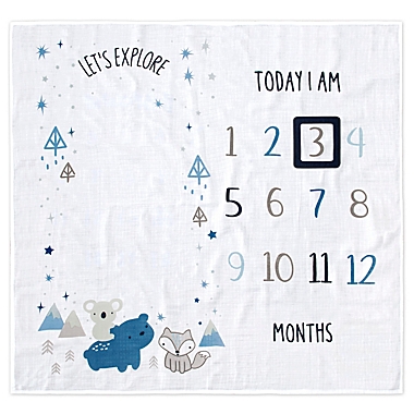 Gerber&reg; Explore Milestone Animals Cotton Muslin Blanket and Felt Frame in Blue. View a larger version of this product image.