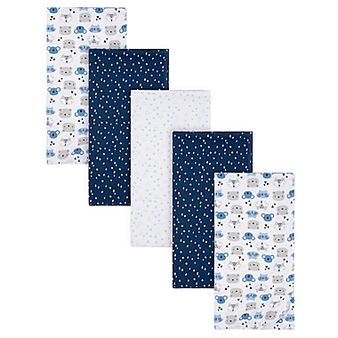 Gerber&reg; 5-Pack Critters Flannel Receiving Blankets in Blue. View a larger version of this product image.