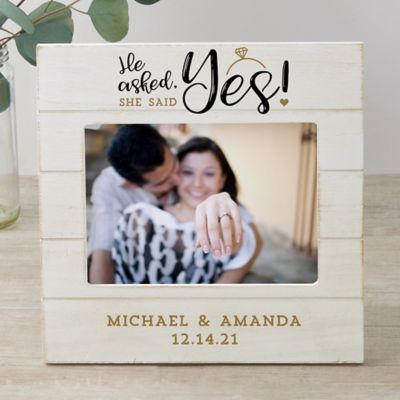 He Asked, She Said Yes Personalized Engagement 5-Inch x 7-Inch Horizontal Shiplap Frame