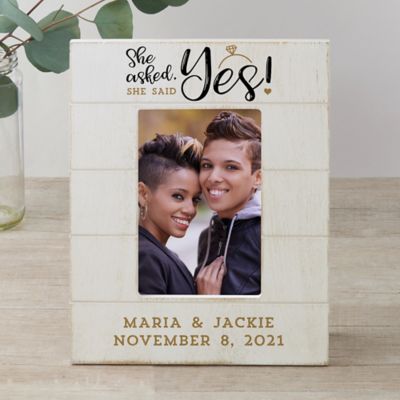 She Asked, She Said Yes Personalized Engagement 4-Inch x 6-Inch Vertical Shiplap Frame