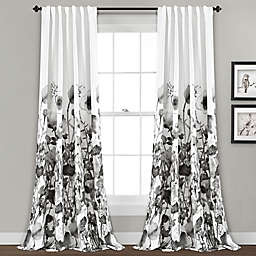 Lush Decor Zuri Flora 84-Inch Rod Pocket Window Curtain Panels in White/Black (Set of 2)