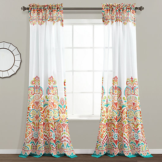 Alternate image 1 for Lush Décor Clara 84-Inch Rod Pocket Window Curtain Panels in Turquoise/Multi (Set of 2)