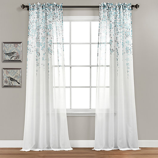 Alternate image 1 for Lush Décor Weeping Flower 84-Inch Rod Pocket Sheer Window Curtain Panels