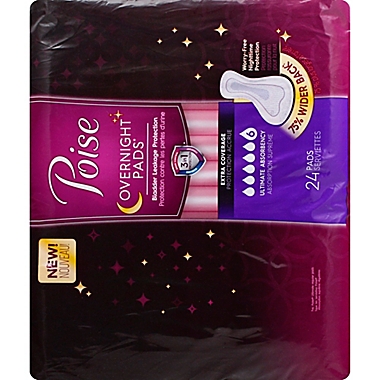 Poise Pads&reg; 24-Count Ultimate Absorbency Extra Coverage Overnight Incontinence Pads. View a larger version of this product image.