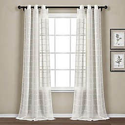 Lush Décor Farmhouse Textured 95-Inch Grommet Sheer Window Curtain Panels in White (Set of 2)