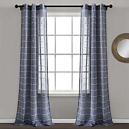 Lush Décor Farmhouse Textured 95-Inch Grommet Sheer Window Curtain Panels in Navy (Set of 2)