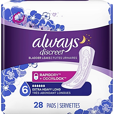 Always&reg; Discreet 28-Count Incontinence Extra Heavy Long Size Pads. View a larger version of this product image.
