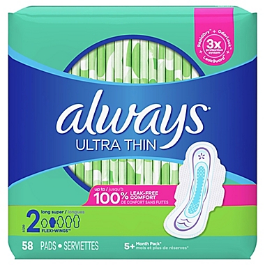 Always Ultra Thin 58-Count Size 2 Super Unscented Pads with Wings. View a larger version of this product image.