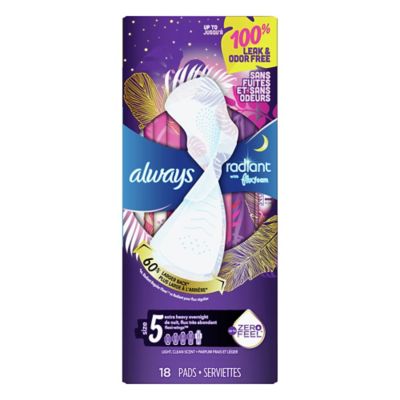Always Radiant 18-Count Size 5 Long Scented Overnight Pads with Wings