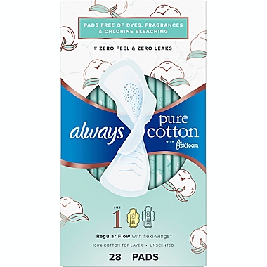 Always Pure Cotton FlexFoam 28-Count Size 1 Regular Unscented Pads with Wings. View a larger version of this product image.