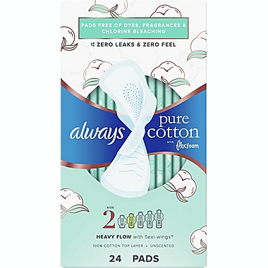 Always Pure Cotton FlexFoam 24-Count Size 2 Heavy Unscented Pads with Wings. View a larger version of this product image.
