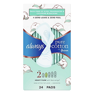 Always Pure Cotton FlexFoam 24-Count Size 2 Heavy Unscented Pads with Wings. View a larger version of this product image.