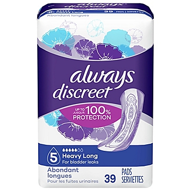 Always&reg; Discreet Size 5 Heavy Long 39-Count Incontinence Pads. View a larger version of this product image.